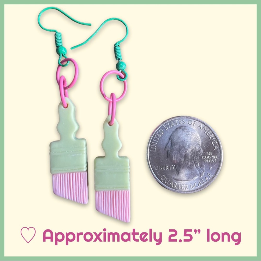 Pastel Kawaii Dangling Paintbrush Earrings - Picture 3 of 6